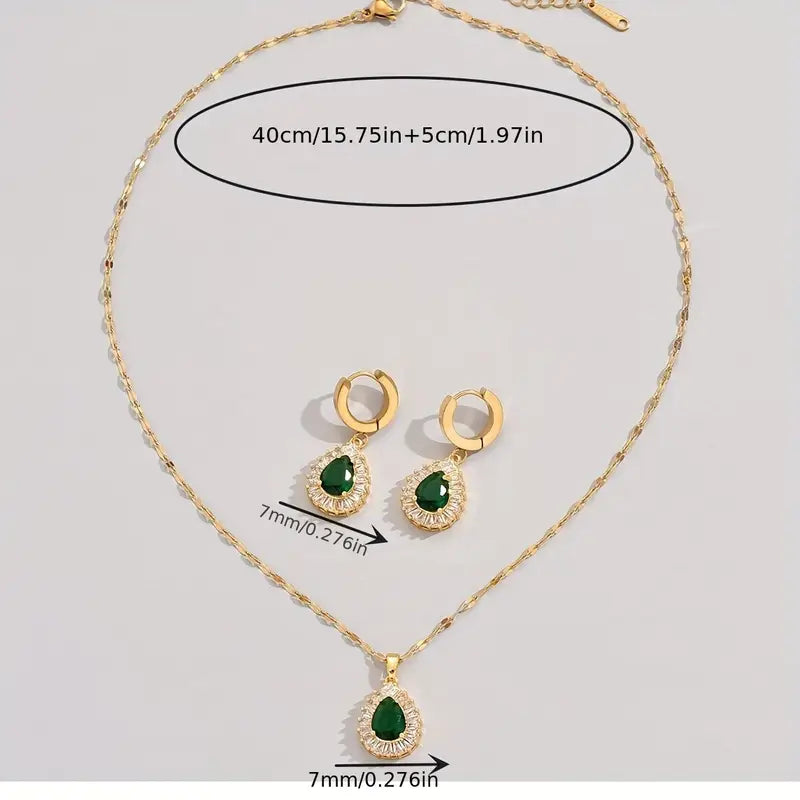 Rheya Lysandelle Emerald Jewelry Set | Gold-Tone