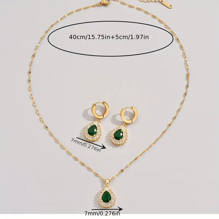 Rheya Lysandelle Emerald Jewelry Set | Gold-Tone