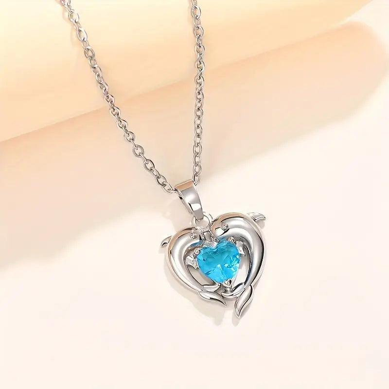 Ocean Heart Twins Necklace | Silver-Tone