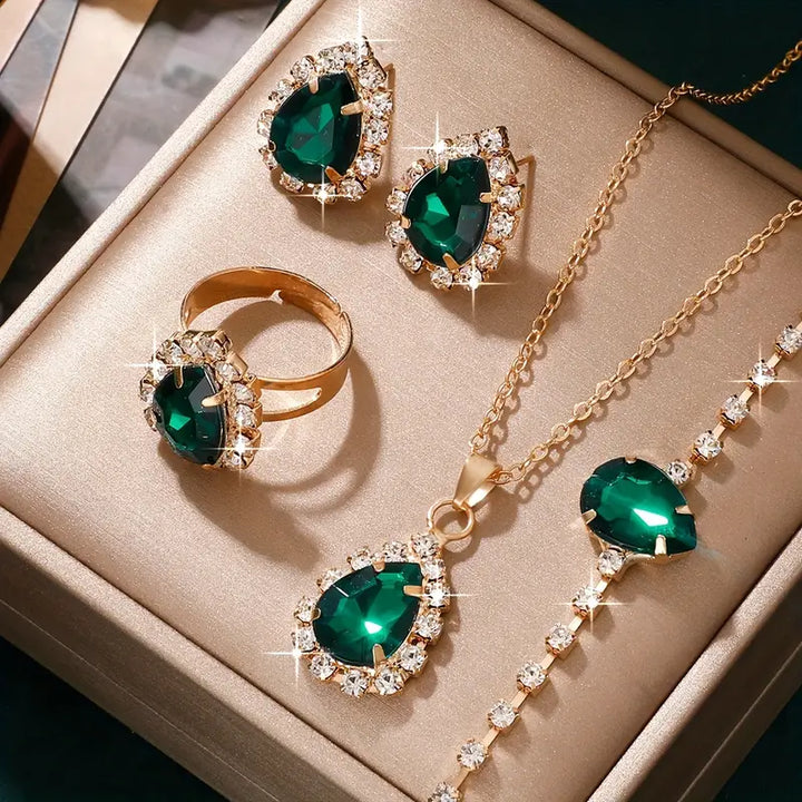 Elisandre Vermont Emerald Jewelry Set | Gold-Tone