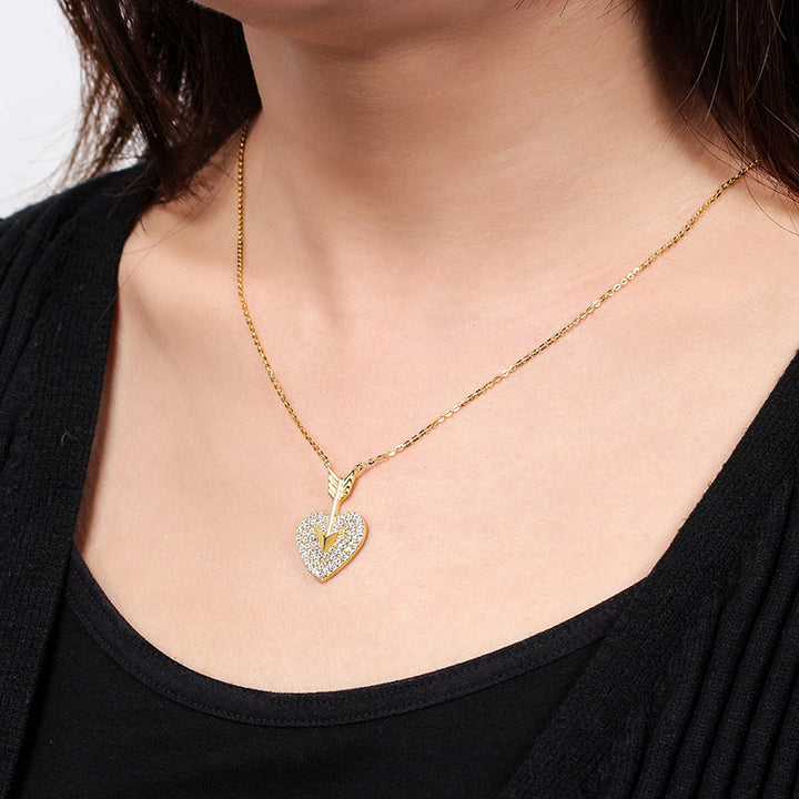 Arrow Heart Necklace, worn at the neckline