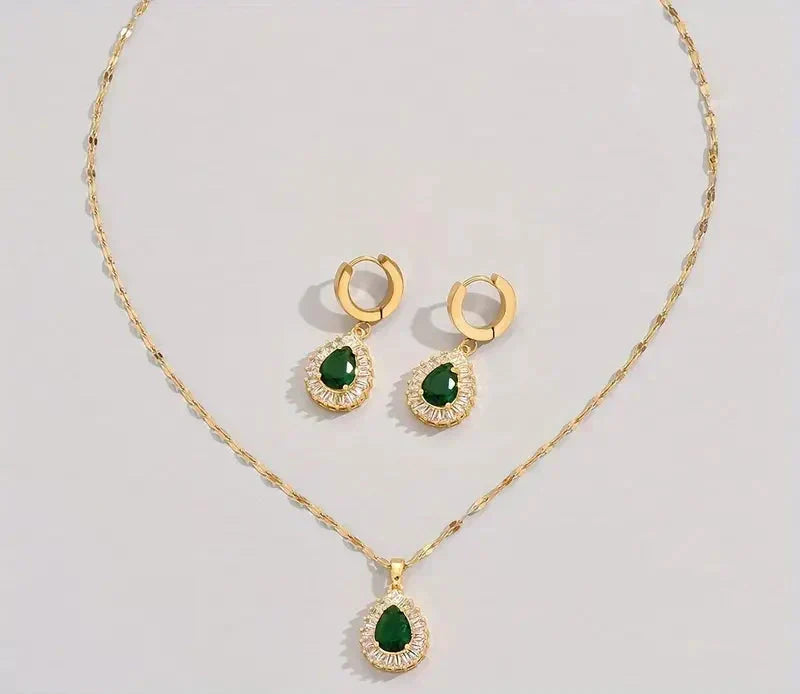 Rheya Lysandelle Emerald Jewelry Set | Gold-Tone