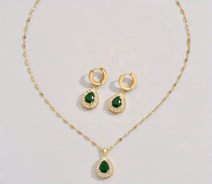 Rheya Lysandelle Emerald Jewelry Set | Gold-Tone
