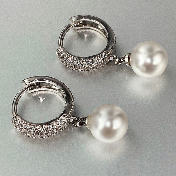 Refined Pearl Drop Hoop Earrings