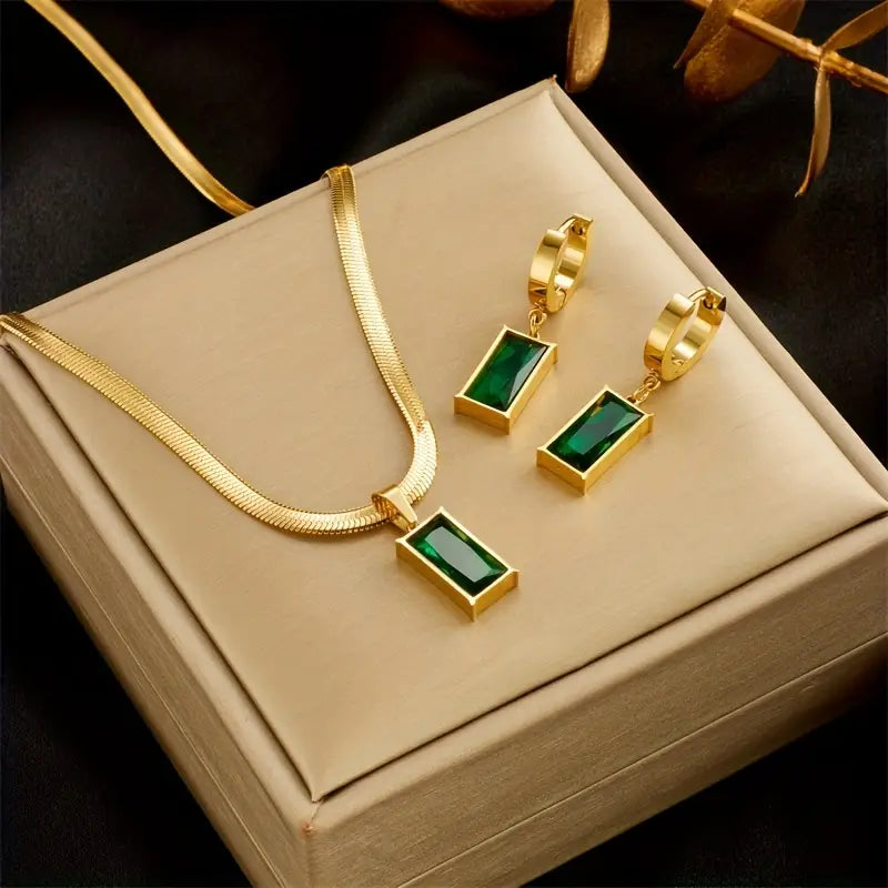 Iselotte Verdain Emerald Jewelry Set | Gold-Tone