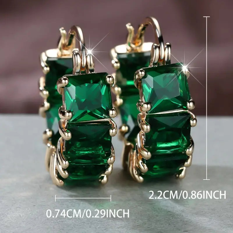 Rowena Emeris Emerald Earrings | Gold-Tone