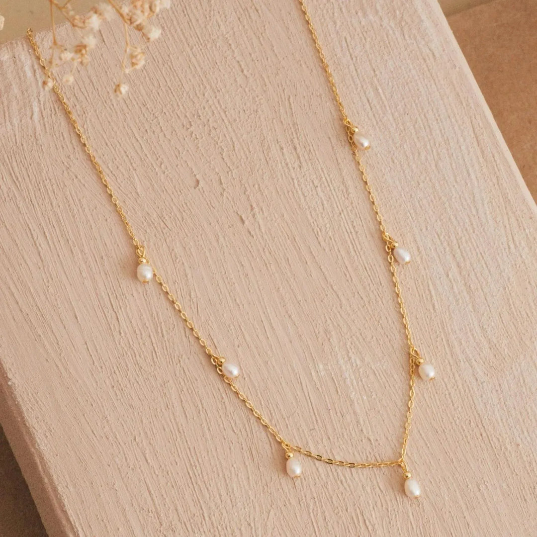 Sita Pearl Necklace, shown on the model