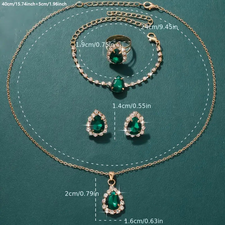 Elisandre Vermont Emerald Jewelry Set | Gold-Tone
