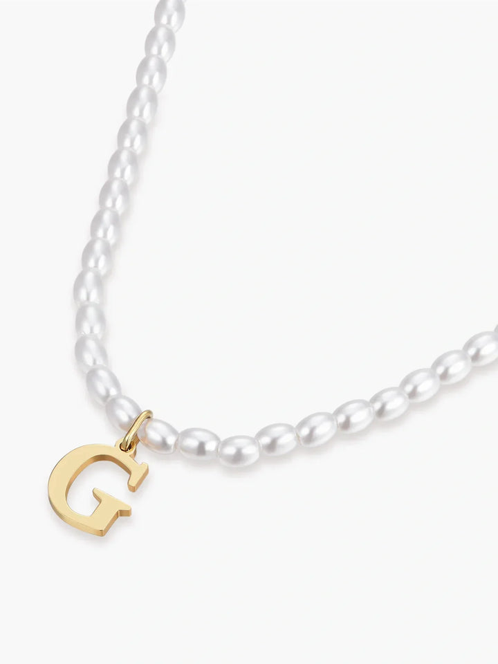 Elora Pearl Initial Necklace, close-up detail
