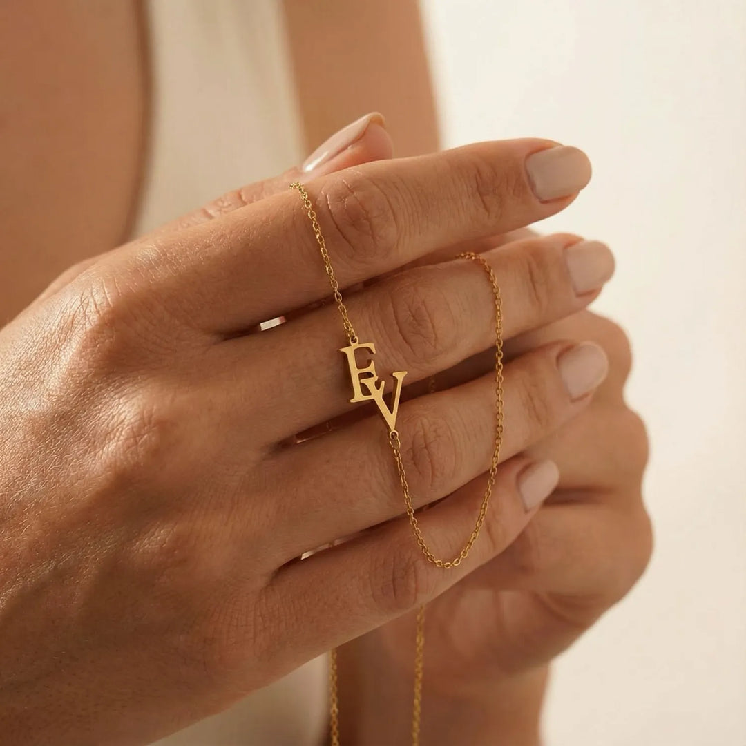 Alovia Initials Necklace, shown on the model