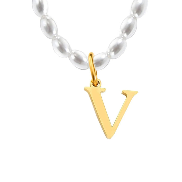 Elora Pearl Initial Necklace, close-up detail 5