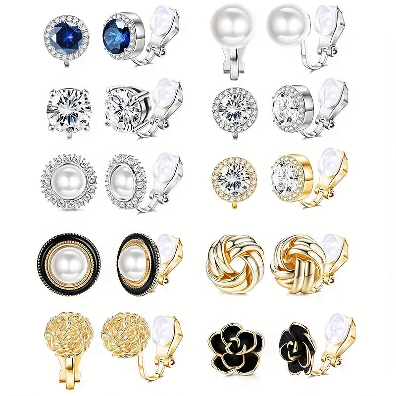 Elegant Pearl Clip Earrings Set of 10