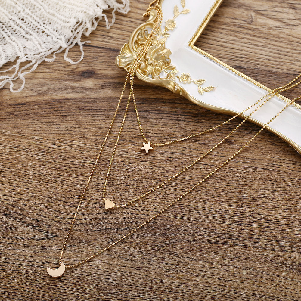 Layered Celestial Necklace, worn at the neckline