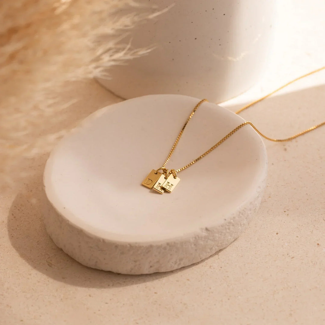Diana Initials Necklace, worn at the neckline