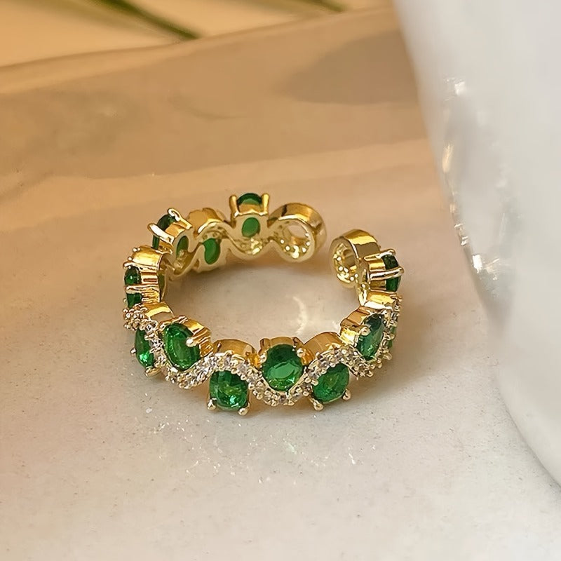 Open Sparkle Calira Emerald Ring | Gold-Tone