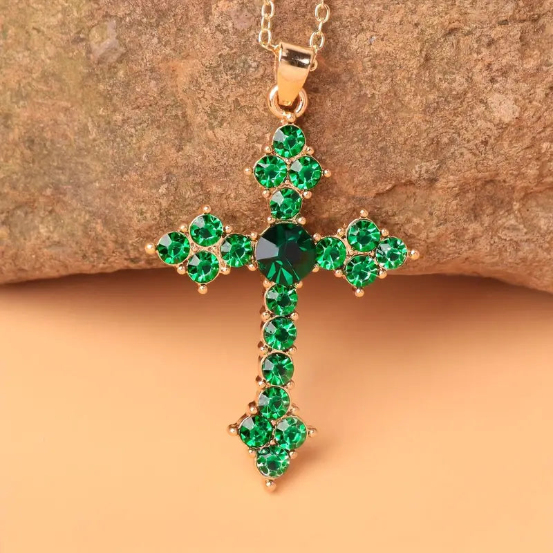 Veridienne Croixheart Emerald Necklace | Gold-Tone