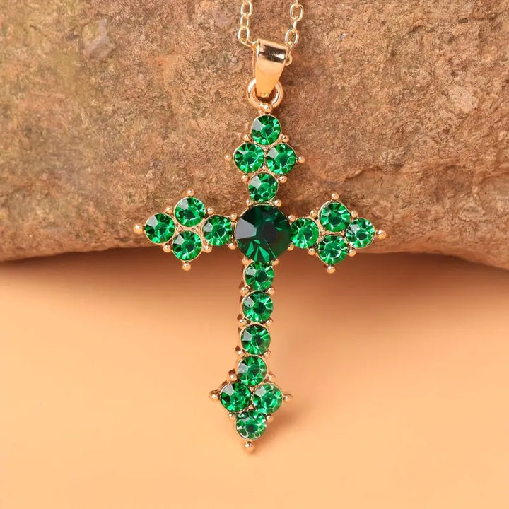 Veridienne Croixheart Emerald Necklace | Gold-Tone