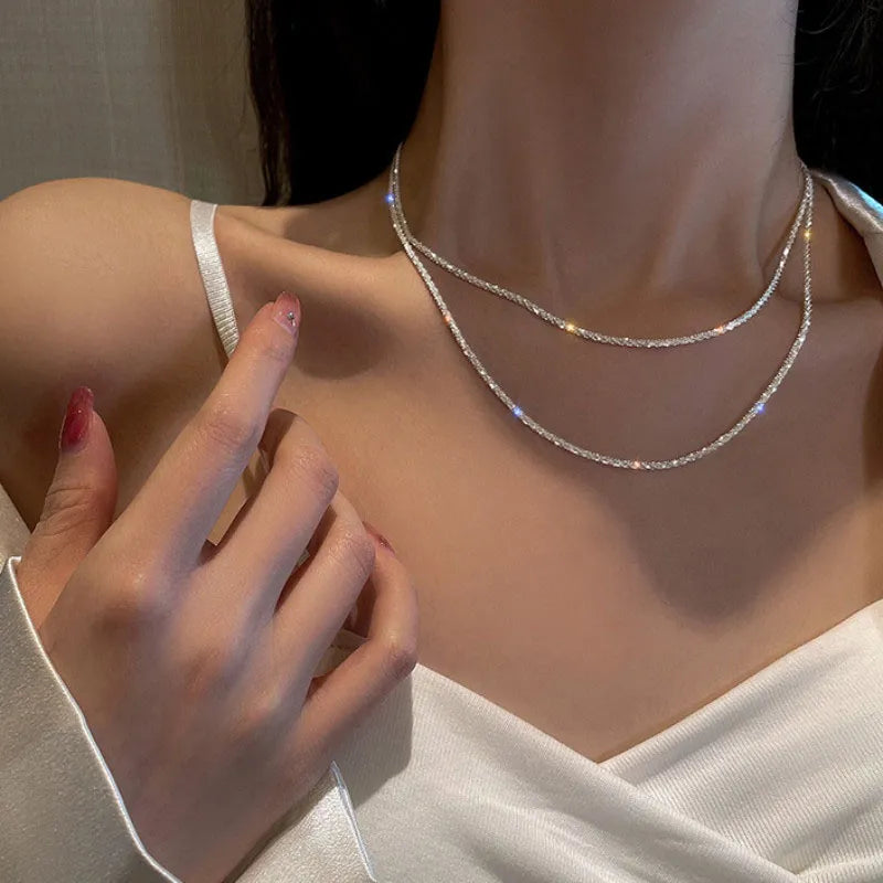 Silver Sparkling Necklace, shown on the model