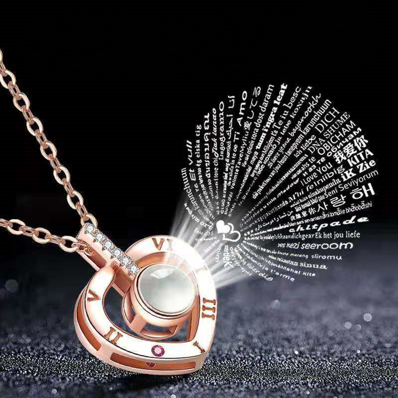 I Love You In 100 Languages Necklace, close-up detail