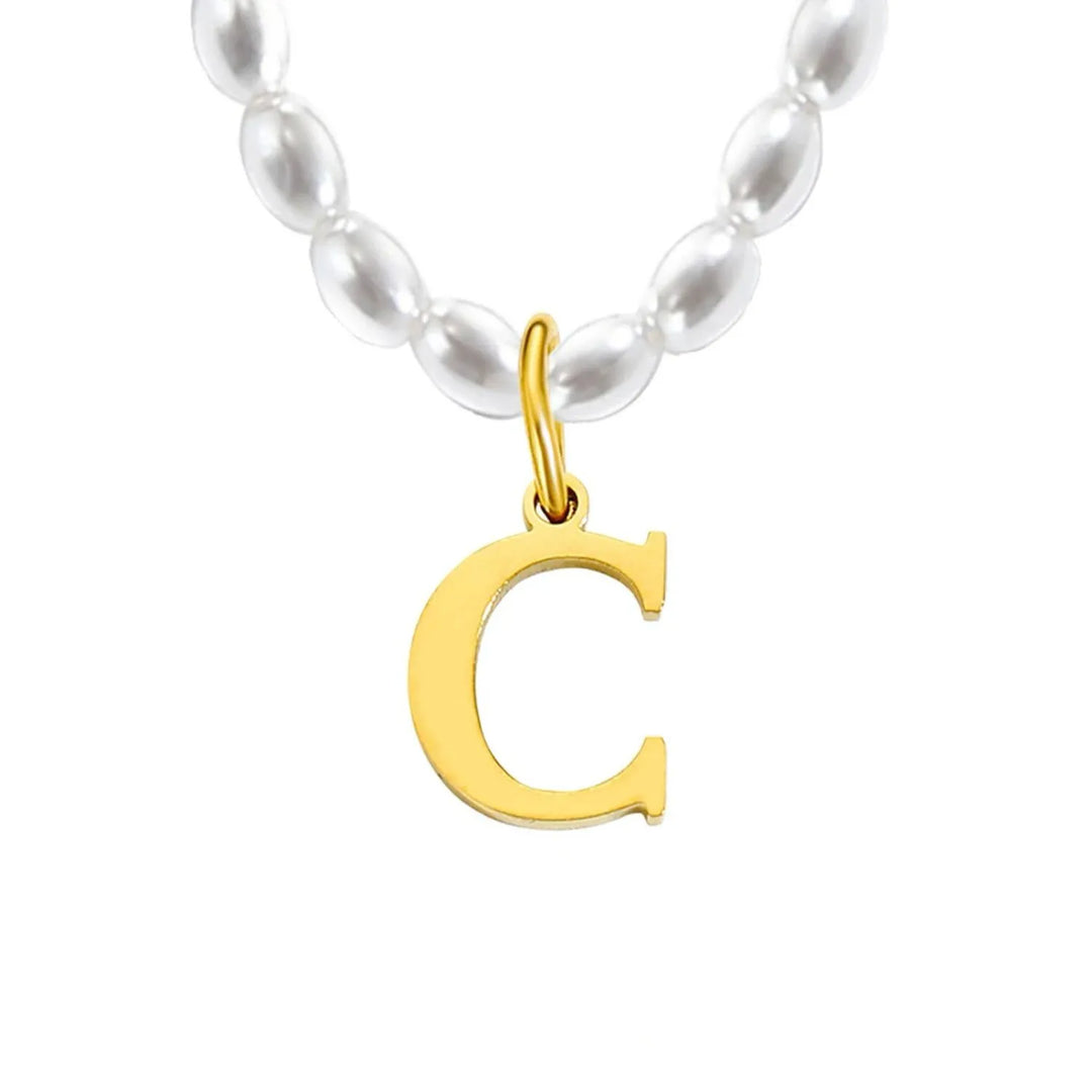 Elora Pearl Initial Necklace, clasp and chain detail