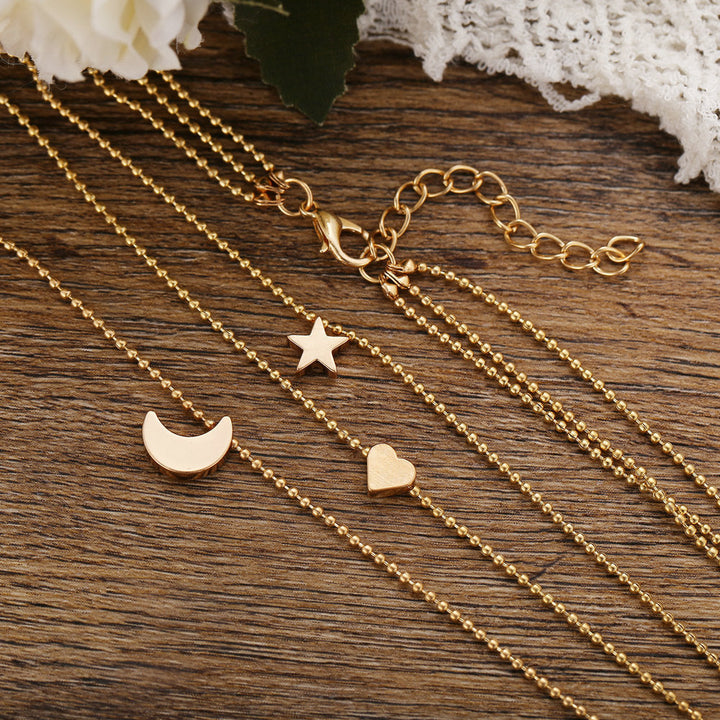 Layered Celestial Necklace, close-up while worn