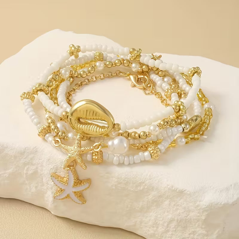 Coastal Gold-Tone & Pearl Bracelet Set of 6