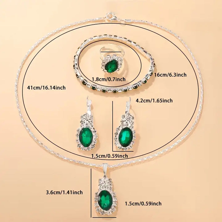 Seloria Grevalyn Emerald Jewelry Set | Silver-Tone