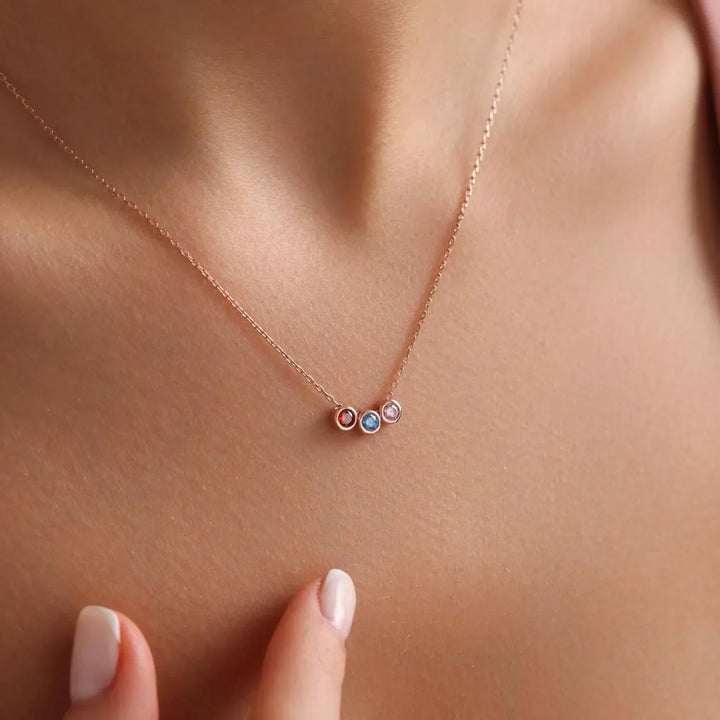 Loved Ones Birthstone Necklace, worn, side view