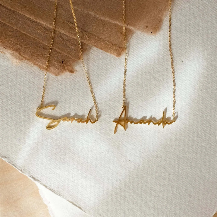 Connection Name Necklace, worn, side view