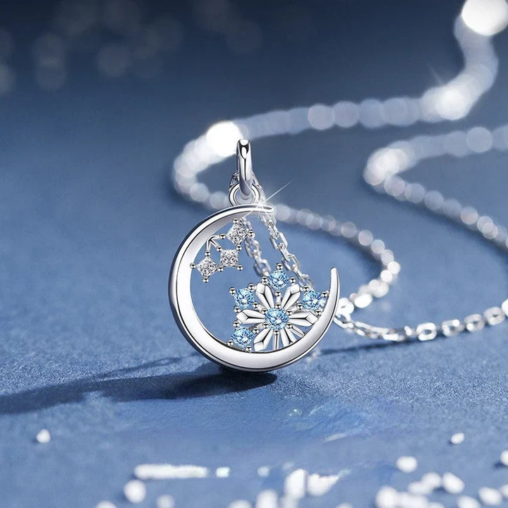 Moon Snowflake Necklace, detail view