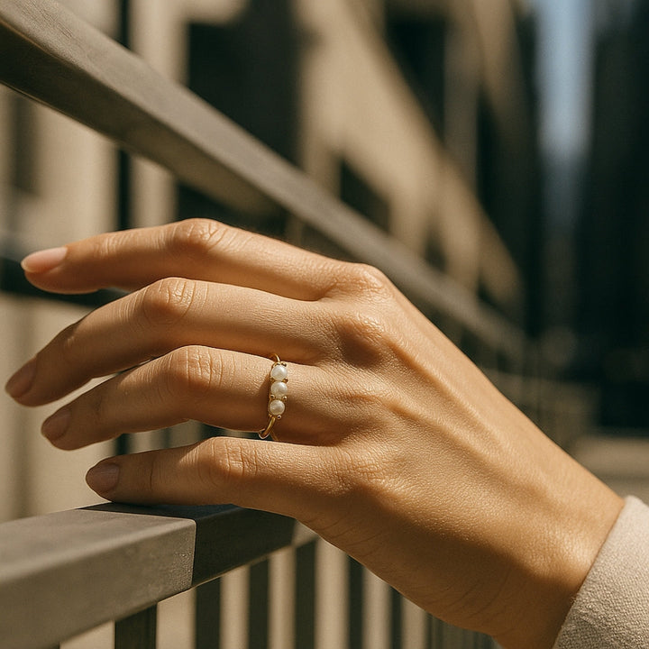 Triple Pearl Gold-Tone Ring