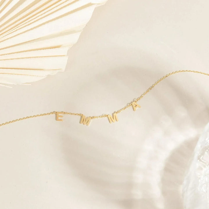 Sofia Personalised Name Necklace, worn, side view