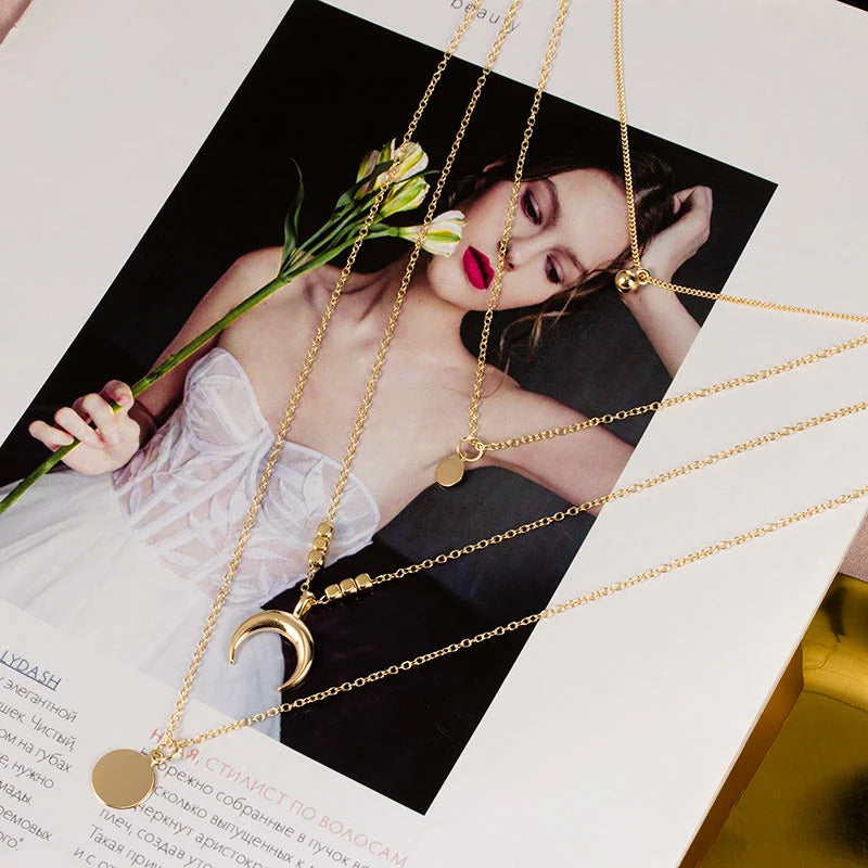 Layered Moon Necklace, detail view