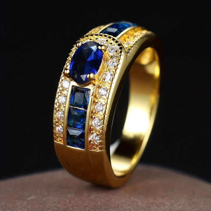 Royal Gold-Tone Sapphire Signet Ring