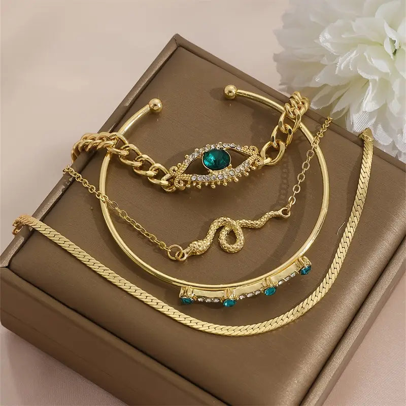 Serpina Veyra Emerald Bracelet Set | Gold-Tone