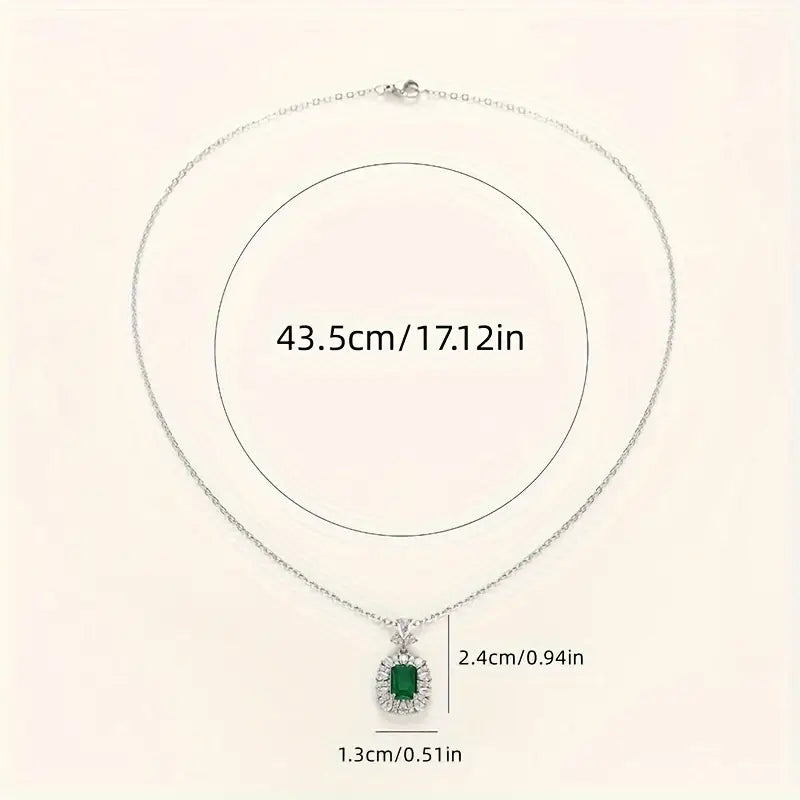 Royal Silver Emerald Crystal Halo Pendant Necklace