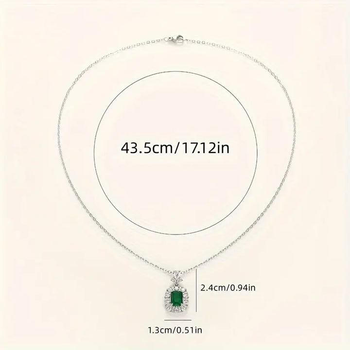 Royal Silver Emerald Crystal Halo Pendant Necklace