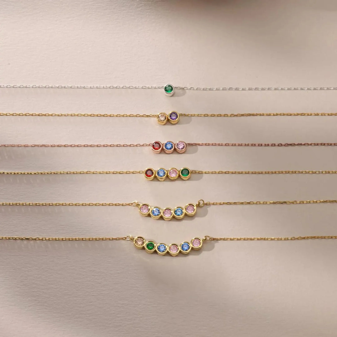 Loved Ones Birthstone Necklace, close-up while worn