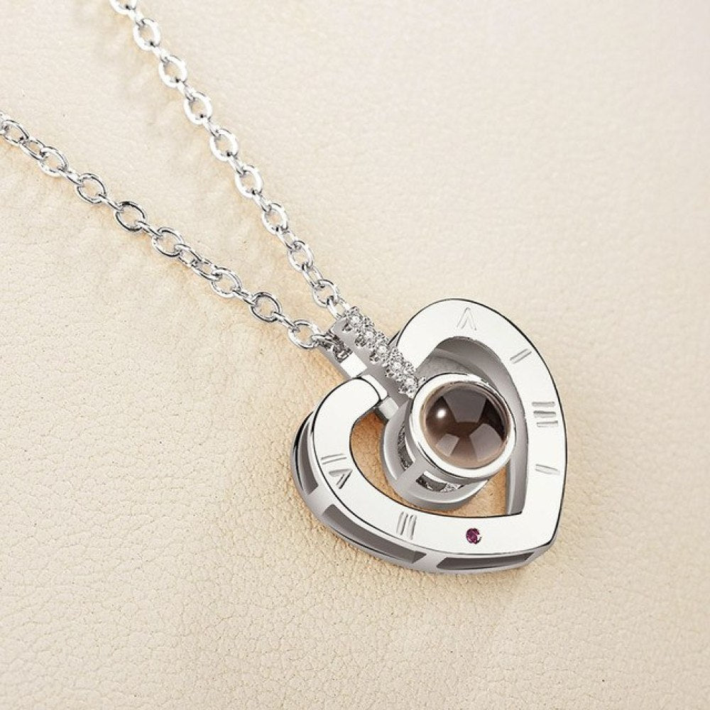 I Love You In 100 Languages Necklace, worn at the neckline