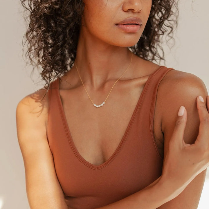 Pearl Light Necklace, worn, side view