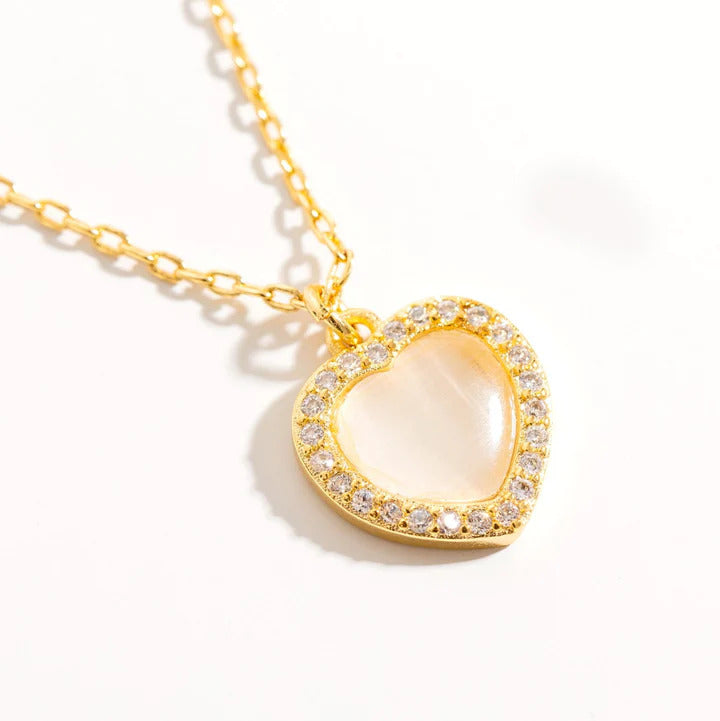 White Opal Heart Necklace, close-up detail