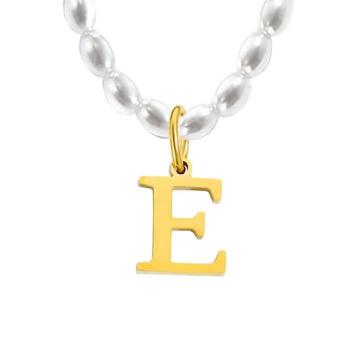 Elora Pearl Initial Necklace, shown on a plain background 2