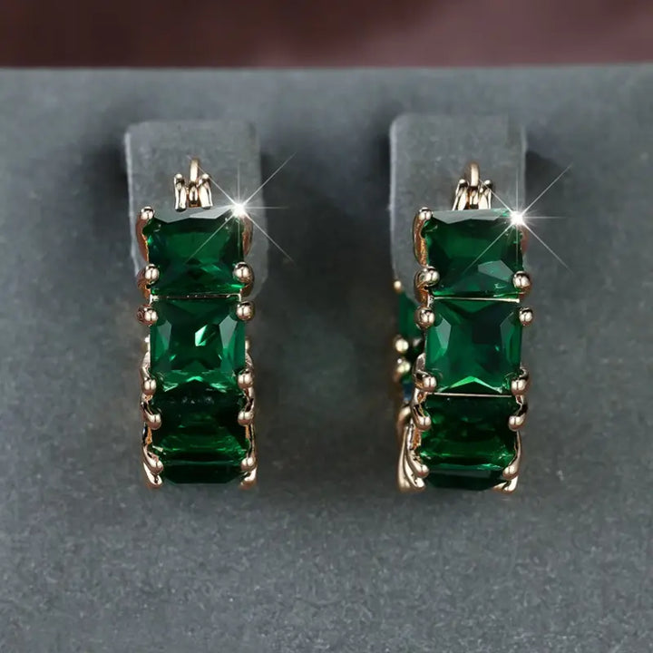 Rowena Emeris Emerald Earrings | Gold-Tone