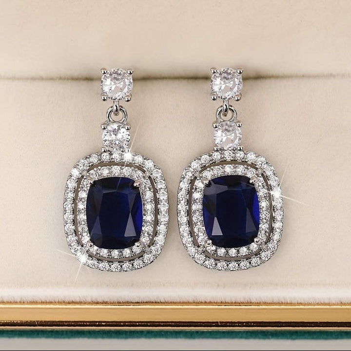 Oval Sapphire Earrings with Pavé Zirconia Accents