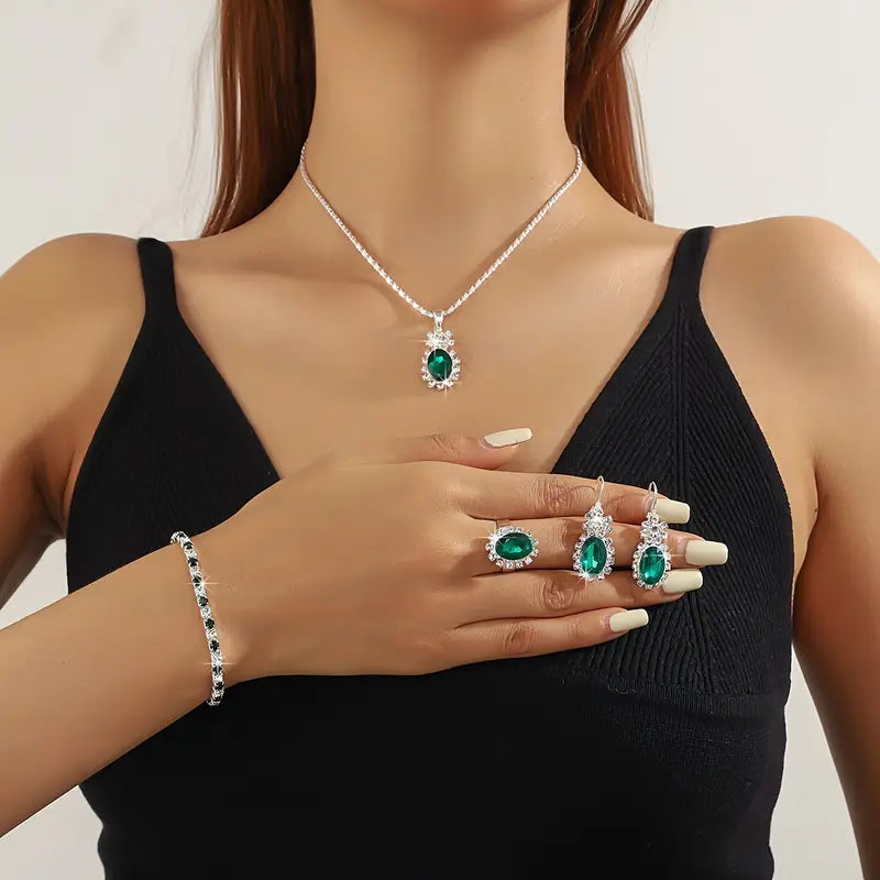 Seloria Grevalyn Emerald Jewelry Set | Silver-Tone
