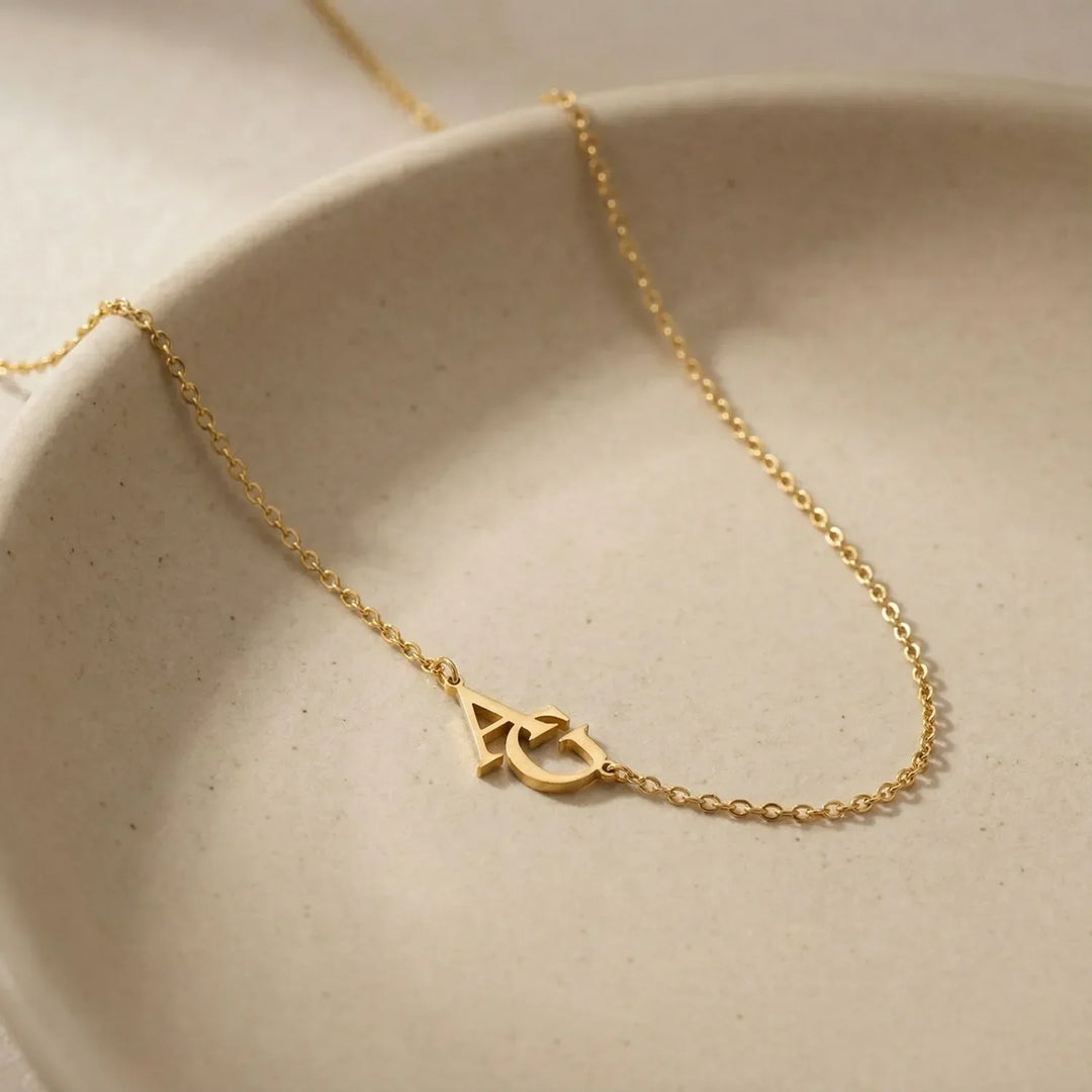 Alovia Initials Necklace, worn at the neckline 2