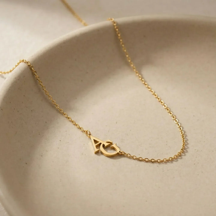 Alovia Initials Necklace, worn at the neckline 2
