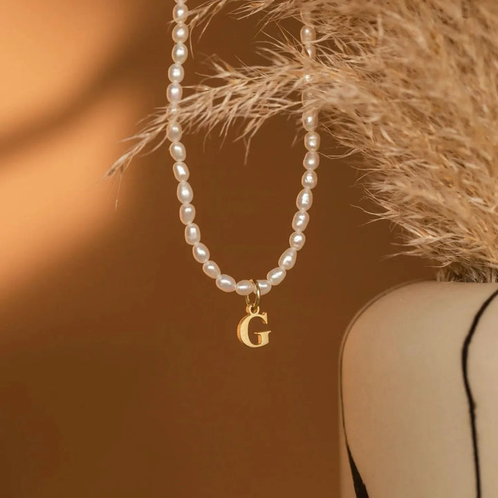 Elora Pearl Initial Necklace, detail view