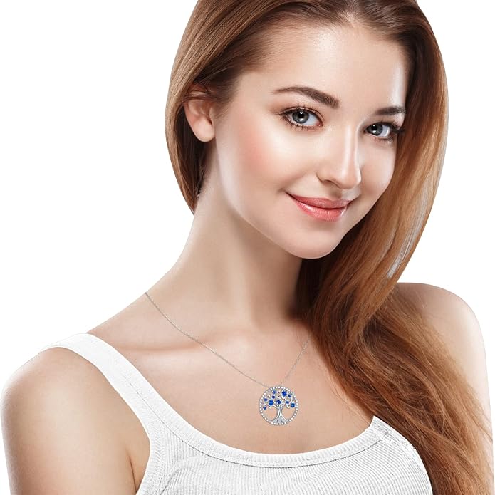Tree of Life Sapphire Necklace | Silver-Tone