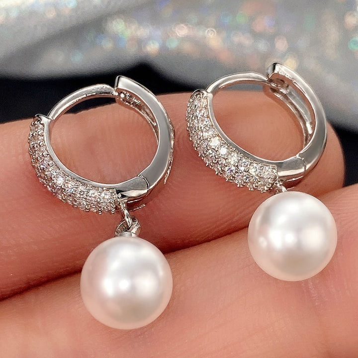 Refined Pearl Drop Hoop Earrings